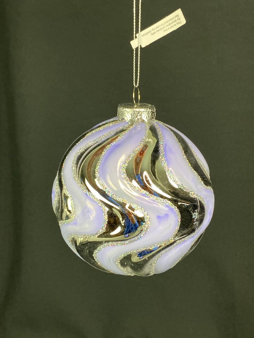 Bloomingdales Curved Zigzag GLASS CHRISTMAS ORNAMENT 3.9 Inch NWT